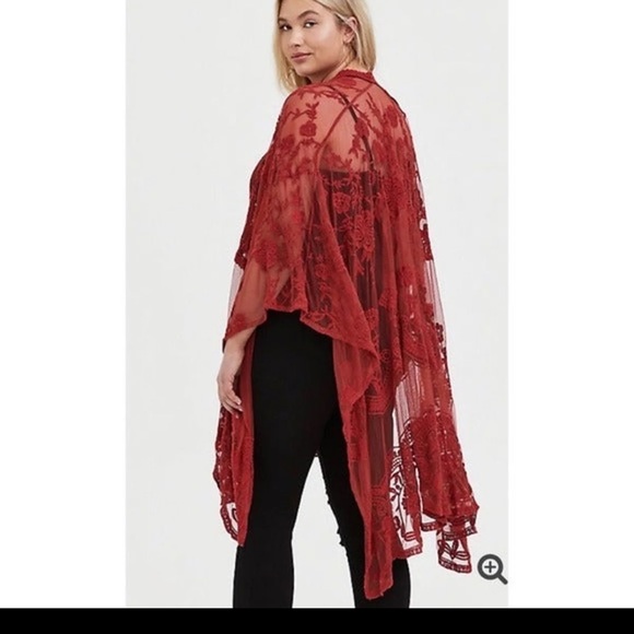 Torrid Red Embroidered Ruana - Picture 1 of 3